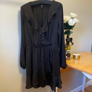 Express black ruffled wrap style L/S short dress M